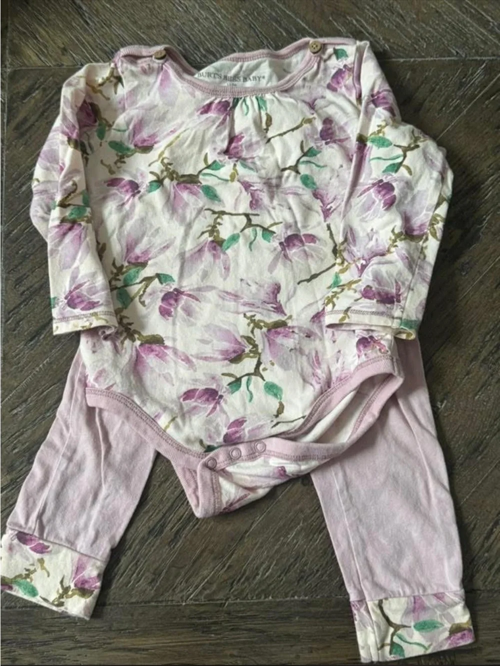 Burt’s Bees Baby Floral Matching Set Pink & Cream Long-Sleeve Bodysuit with Pant